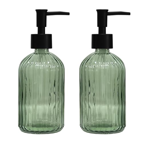 Green Glass Soap Dispenser Set